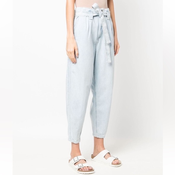 New Ralph Lauren High Rise Tapered Blue Tie Belt Ankle Cotton Denim Jeans Pants - Picture 4 of 16